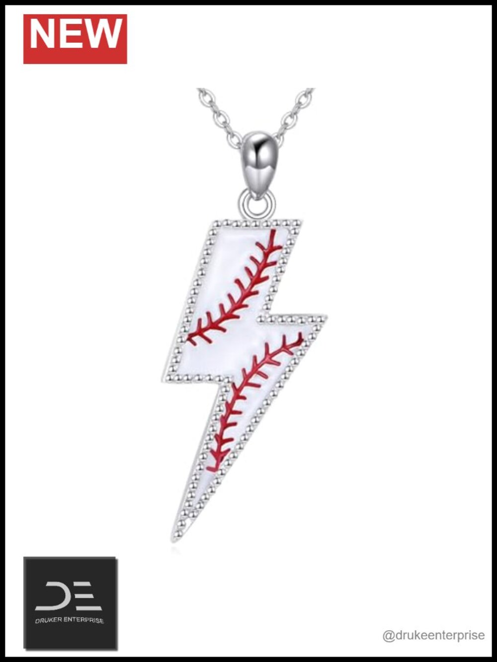 Sterling Silver Baseball Lightning Bolt Pendant Necklace
